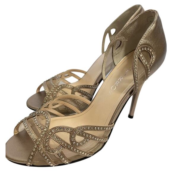 Caparros "Rockette" Metallic Bronze Leather Peep Toe Heels 9.5M - Picture 1 of 11